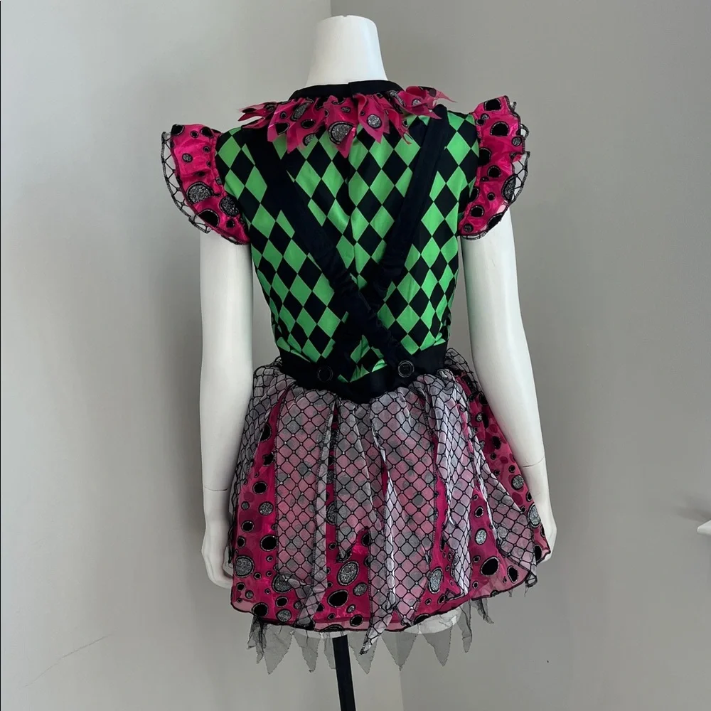 Spirit Pink, Green & Yellow Harlequin Clown Costume Dress - Picture 3 of 7